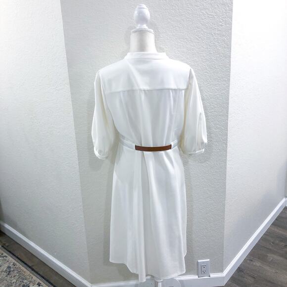 Calvin Klein Cream Color Puff Sleeve Belt Dress - Picture 5 of 14